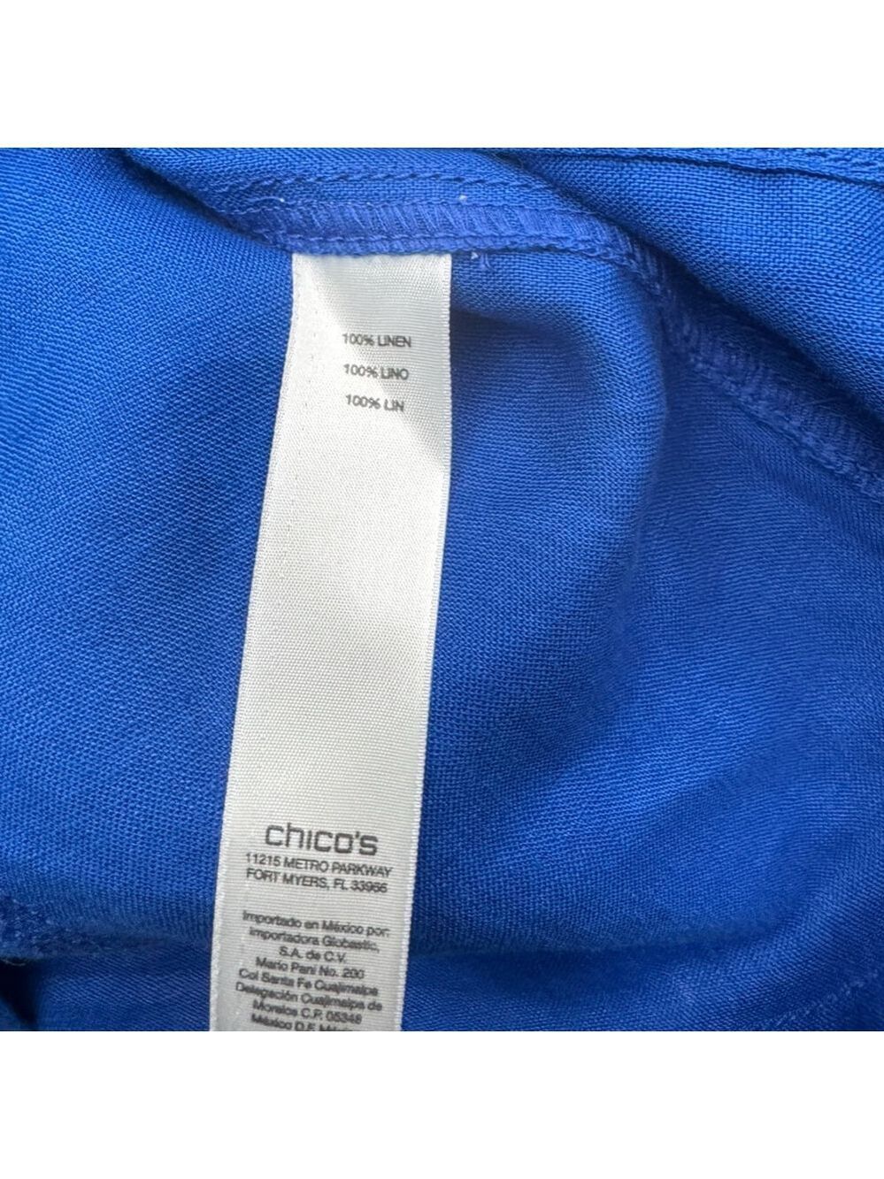Chico’s 100% Linen Blue Utility Jacket Size 1 (M) Gold Zip Pocket Detail Classic - Picture 9 of 12